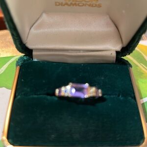Genuine Amethyst and genuine diamonds ring.  Sterling silver with 18k gold over